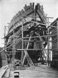 The bow of a ship being planked