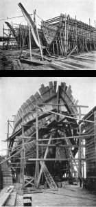 Ship being framed and planked
